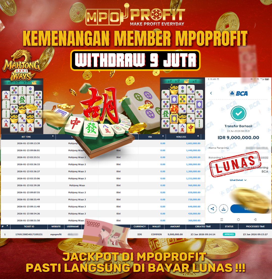 MPOPROFIT JACKPOT SLOT PGSOFT! KEMENANGAN MURNI DI (MAHJONG WAYS TOTAL RP. 9.000.000,- LUNAS)